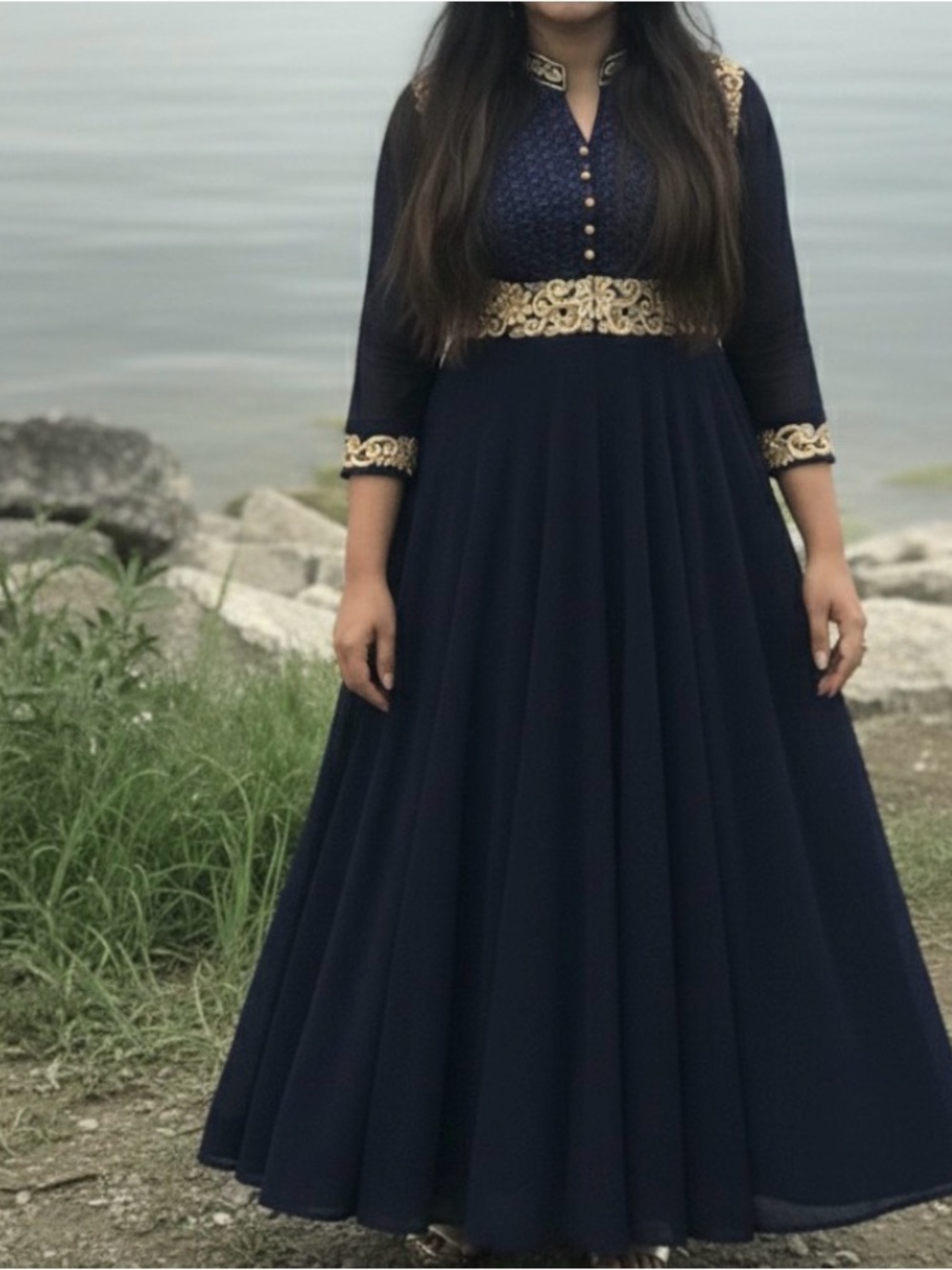 Navy & Gold  Anarkali Suit
